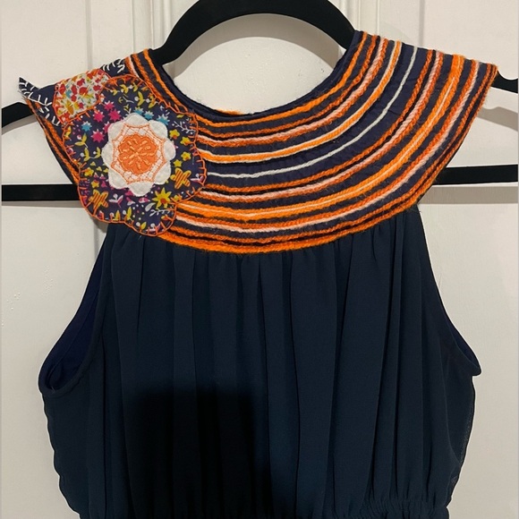 Judith March Anthropologie Navy Dress w/ Patchwork & Yarn Collar Sz Small - Picture 4 of 16